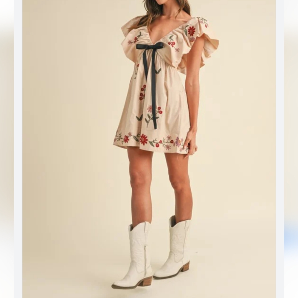 NEW Floral Mable Embroidered Babydoll Dress Small